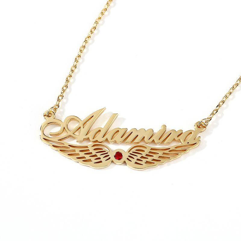 "Angel Wings" Personalized Sterling Silver Name Necklace with Birthstone - Trendolla Jewelry