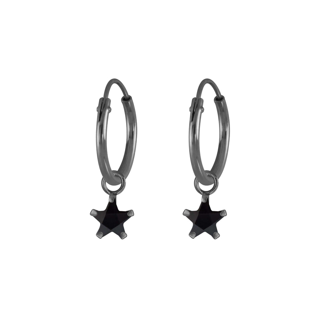 Black Sparkle Star Hoop Earrings - Trendolla Jewelry