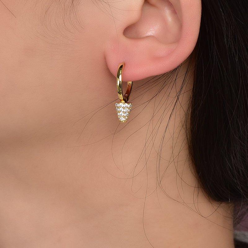 Drop Dangle Hoop Earrings with Charm Cone Cubic Zirconia - Trendolla Jewelry