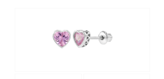Sterling Silver Bezel Set Pink Tourmaline CZ Hearts Baby Children Screw Back Earrings - Trendolla Jewelry