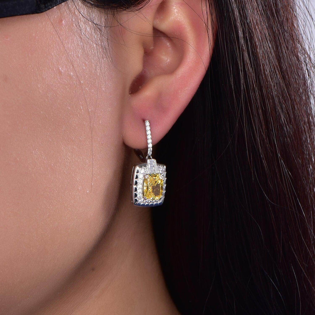 Sterling Silver Huggie Hoop Earrings with Charm Fancy Yellow Topaz - Trendolla Jewelry