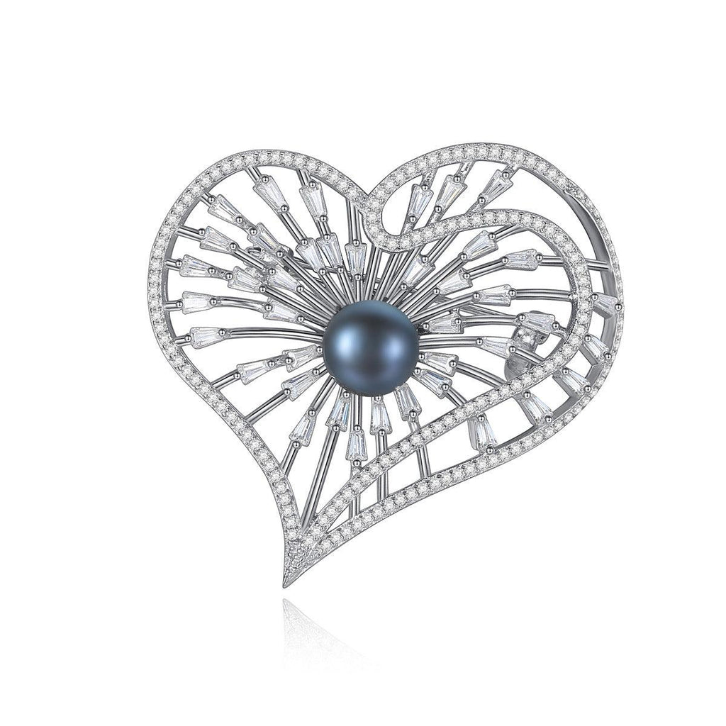 Trendolla Heart Cultured Pearl Sterling Silver Pin Brooch - Trendolla Jewelry